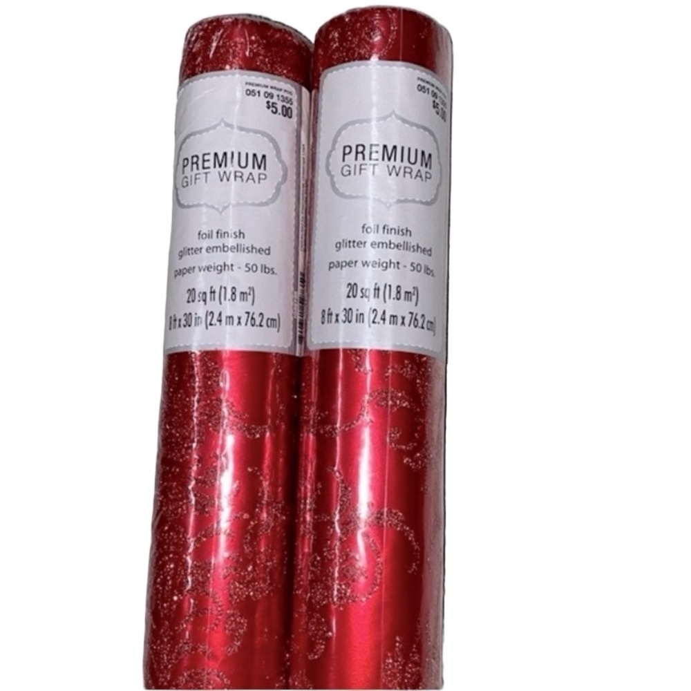 Premium gift wrap red glitter foil finish new in package